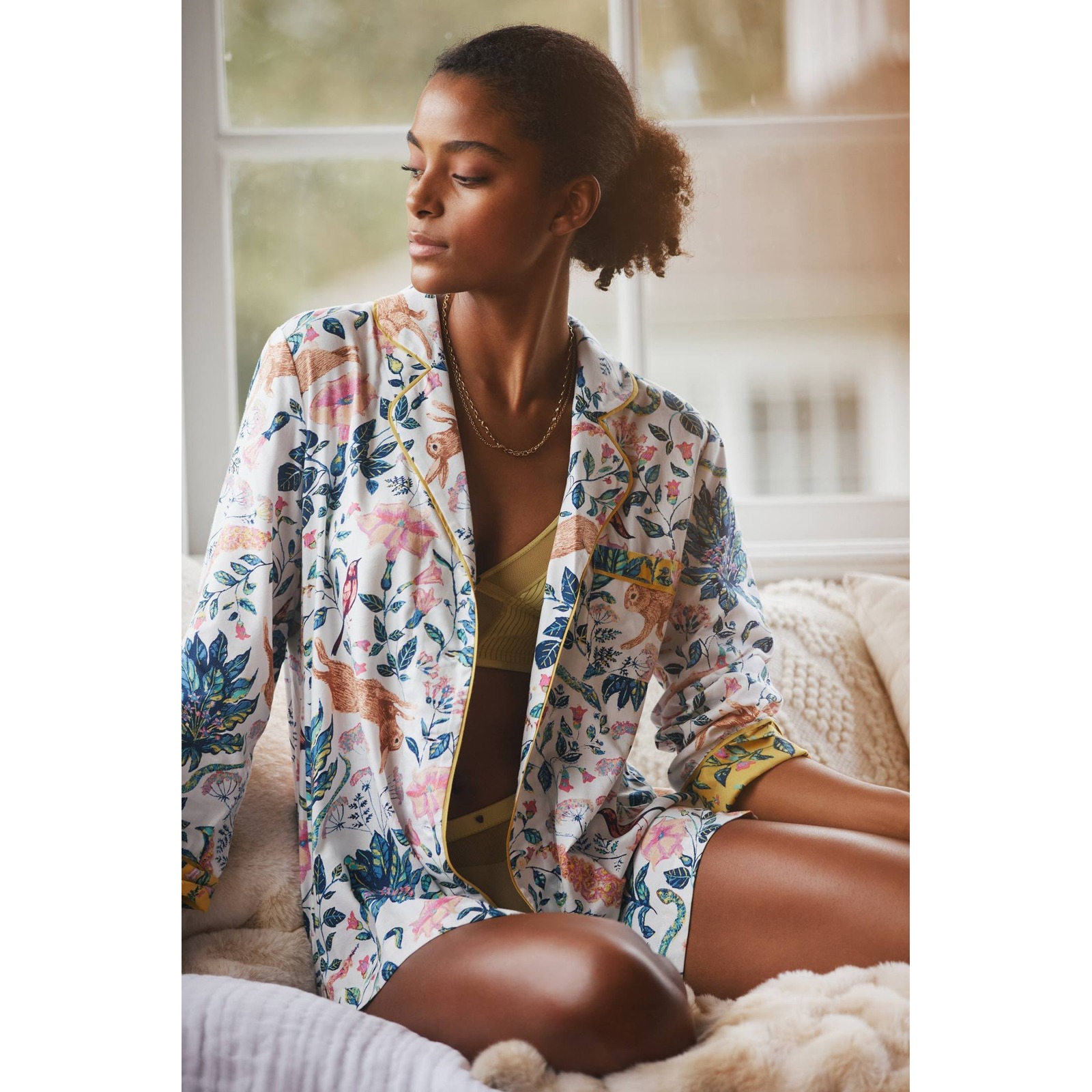Anthropologie Kelly Louise Judd Pajama Top Sm Rabbit Floral Whimsical Sleepwear